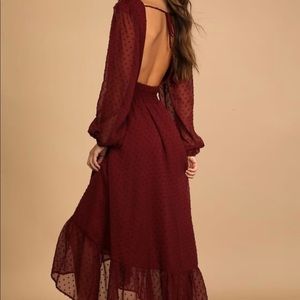 Thinking Lovely Dots Burgundy Swiss dot Tie Back High Low Dress